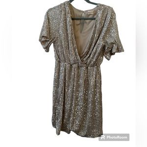 Sequin v neck mini dress